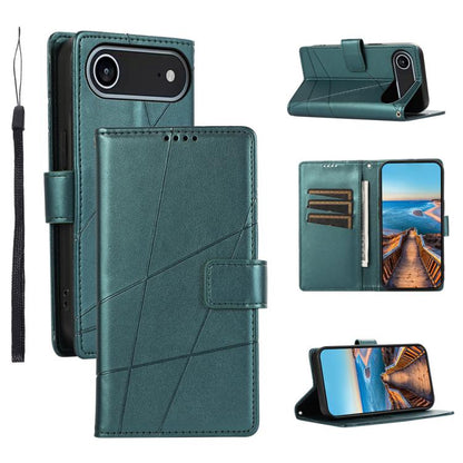 For iPhone Air PU Genuine Leather Texture Embossed Line Phone Case(Green) - iPhone Air Cases by buy2fix | Online Shopping UK | buy2fix