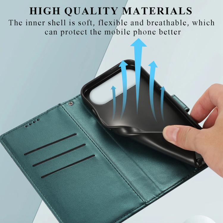 For iPhone Air PU Genuine Leather Texture Embossed Line Phone Case(Green) - iPhone Air Cases by buy2fix | Online Shopping UK | buy2fix