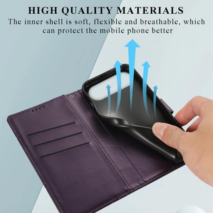 For iPhone Air PU Genuine Leather Texture Embossed Line Phone Case(Purple) - iPhone Air Cases by buy2fix | Online Shopping UK | buy2fix