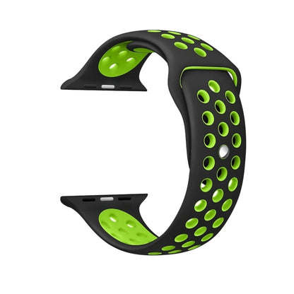 For Apple Watch Series 7 41mm / 6 & SE & 5 & 4 40mm / 3 & 2 & 1 38mm Sport Silicone Watch Band Standard Edition(Black Green) by buy2fix