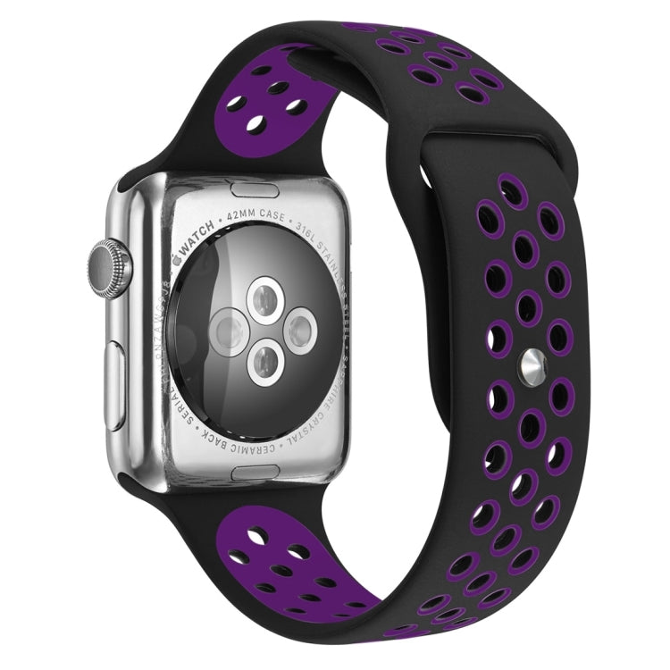 For Apple Watch Series 7 41mm / 6 & SE & 5 & 4 40mm / 3 & 2 & 1 38mm Sport Silicone Watch Band Standard Edition(Black Purple) by buy2fix