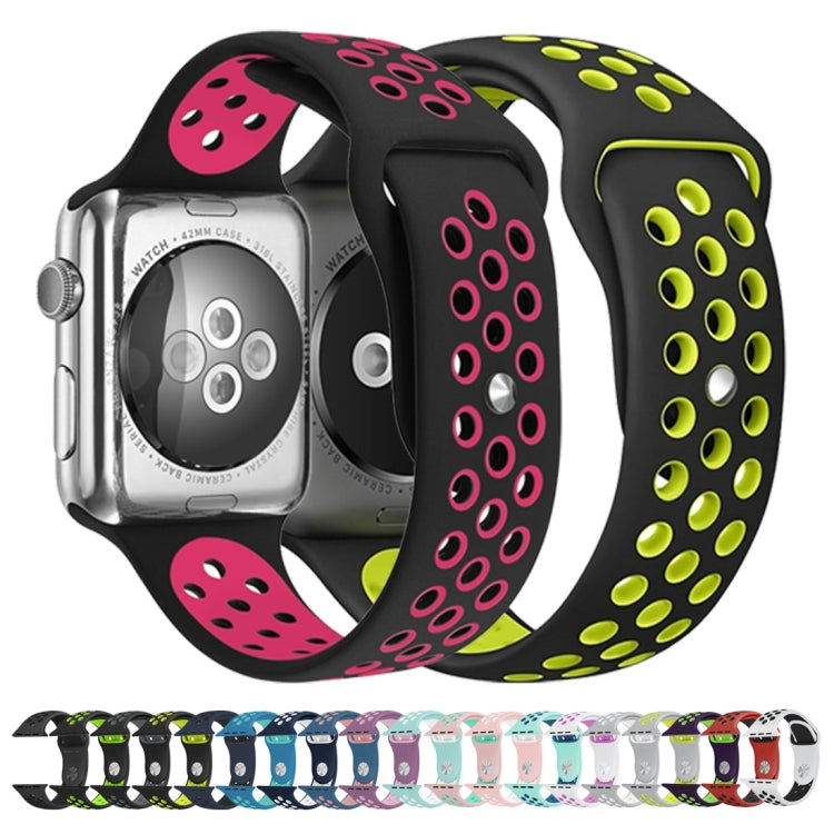 For Apple Watch Series 7 41mm / 6 & SE & 5 & 4 40mm / 3 & 2 & 1 38mm Sport Silicone Watch Band Standard Edition(Black Purple) by buy2fix