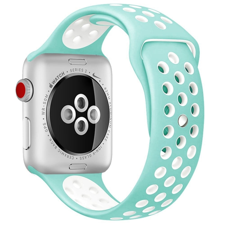 For Apple Watch Ultra 49mm&Watch Ultra 2 49mm / Series 9&8&7 45mm / SE 3&SE 2&6&SE&5&4 44mm / 3&2&1 42mm Sport Silicone Watch Band Standard Edition(White Green) by buy2fix