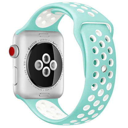 For Apple Watch Ultra 49mm&Watch Ultra 2 49mm / Series 9&8&7 45mm / SE 3&SE 2&6&SE&5&4 44mm / 3&2&1 42mm Sport Silicone Watch Band Standard Edition(White Green) by buy2fix