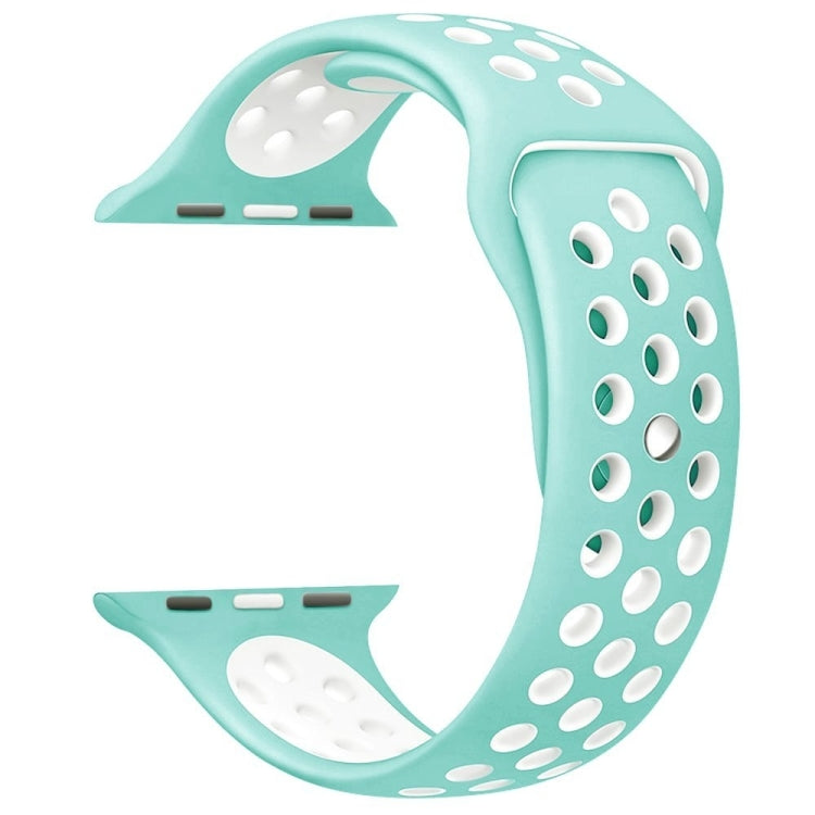 For Apple Watch Ultra 49mm&Watch Ultra 2 49mm / Series 9&8&7 45mm / SE 3&SE 2&6&SE&5&4 44mm / 3&2&1 42mm Sport Silicone Watch Band Standard Edition(White Green) by buy2fix