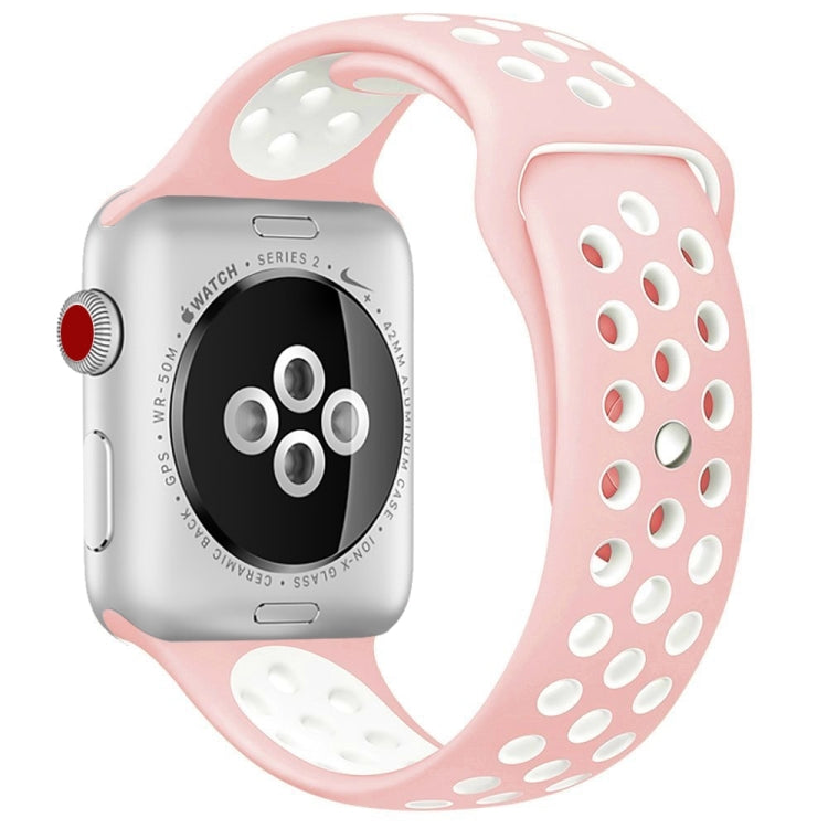 For Apple Watch Ultra 49mm&Watch Ultra 2 49mm / Series 9&8&7 45mm / SE 3&SE 2&6&SE&5&4 44mm / 3&2&1 42mm Sport Silicone Watch Band Standard Edition(Pink White) by buy2fix