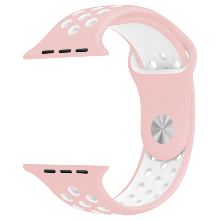 For Apple Watch Ultra 49mm&Watch Ultra 2 49mm / Series 9&8&7 45mm / SE 3&SE 2&6&SE&5&4 44mm / 3&2&1 42mm Sport Silicone Watch Band Standard Edition(Pink White) by buy2fix