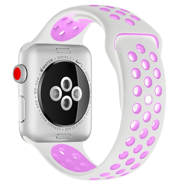 For Apple Watch Ultra 49mm&Watch Ultra 2 49mm / Series 9&8&7 45mm / SE 3&SE 2&6&SE&5&4 44mm / 3&2&1 42mm Sport Silicone Watch Band Standard Edition(White Purple) by buy2fix
