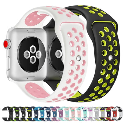 For Apple Watch Ultra 49mm&Watch Ultra 2 49mm / Series 9&8&7 45mm / SE 3&SE 2&6&SE&5&4 44mm / 3&2&1 42mm Sport Silicone Watch Band Standard Edition(White Green) by buy2fix