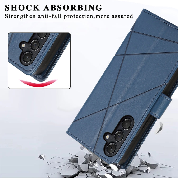 For Samsung Galaxy M55 PU Genuine Leather Texture Embossed Line Phone Case(Blue) by buy2fix