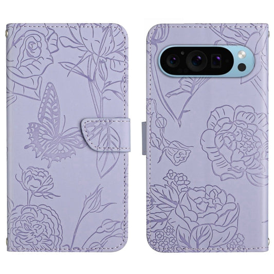 For Google Pixel 9 Skin Feel Butterfly Embossed Flip Leather Phone Case(Purple) by buy2fix