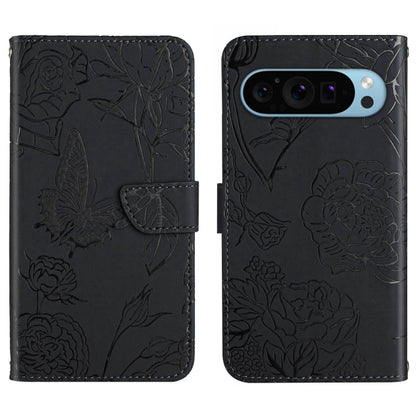 For Google Pixel 9 Skin Feel Butterfly Embossed Flip Leather Phone Case(Black) by buy2fix