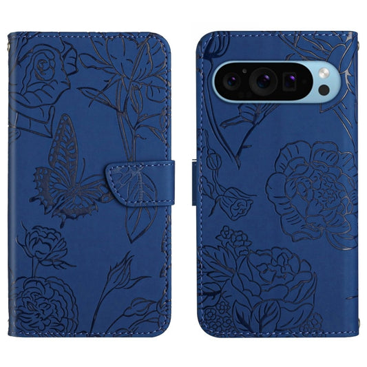 For Google Pixel 9 Skin Feel Butterfly Embossed Flip Leather Phone Case(Blue) by buy2fix
