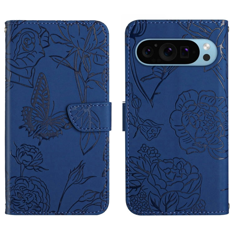 For Google Pixel 9 Pro Skin Feel Butterfly Embossed Flip Leather Phone Case(Blue) by buy2fix