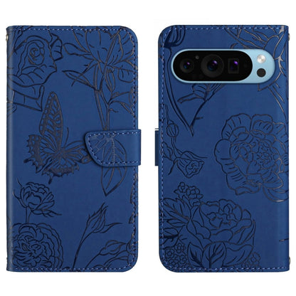 For Google Pixel 9 Pro Skin Feel Butterfly Embossed Flip Leather Phone Case(Blue) by buy2fix
