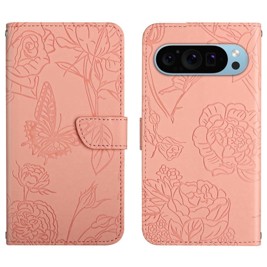 For Google Pixel 9 Pro Skin Feel Butterfly Embossed Flip Leather Phone Case(Pink) by buy2fix