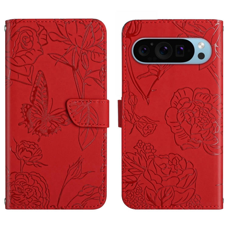 For Google Pixel 9 Pro Skin Feel Butterfly Embossed Flip Leather Phone Case(Red) by buy2fix