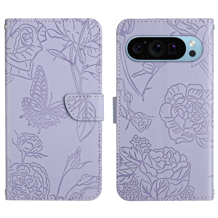 For Google Pixel 9 Pro XL Skin Feel Butterfly Embossed Flip Leather Phone Case(Purple) by buy2fix
