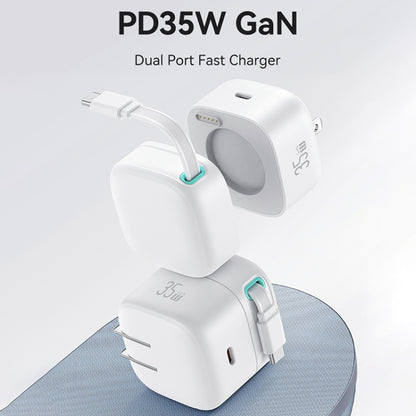 USAMS US-CC203 SMF Series PD35W Dual Type-C Port GaN Fast Charger, US Plug(White) - USB Charger by USAMS | Online Shopping UK | buy2fix