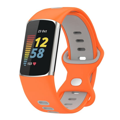 For Fitbit Charge 6 Two Color Silicone Watch Band(Orange Grey) by buy2fix