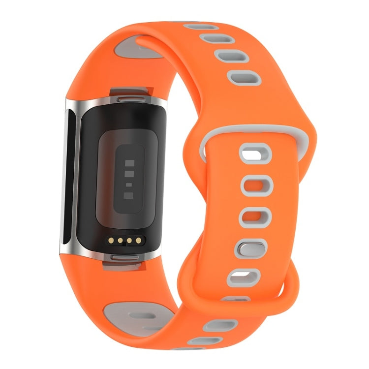 For Fitbit Charge 6 Two Color Silicone Watch Band(Orange Grey) by buy2fix