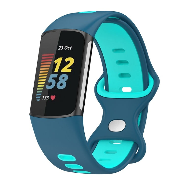 For Fitbit Charge 6 Two Color Silicone Watch Band(Blue Teal) by buy2fix