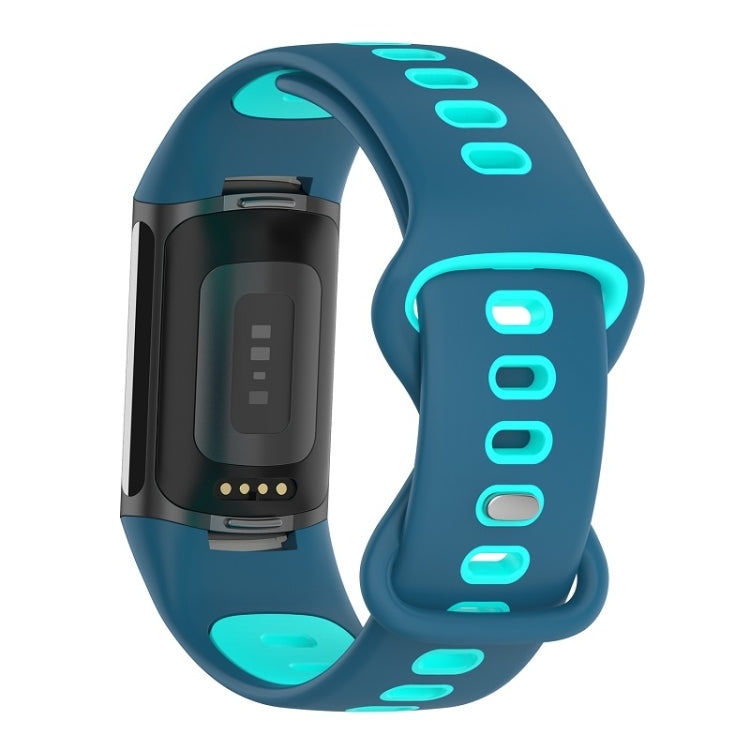For Fitbit Charge 6 Two Color Silicone Watch Band(Blue Teal) by buy2fix