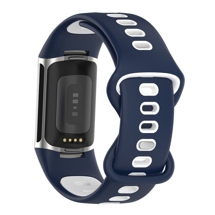 For Fitbit Charge 6 Two Color Silicone Watch Band(Midnight Blue White) by buy2fix