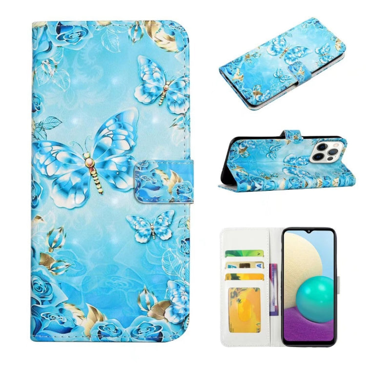 For iPhone 16 Pro Oil Embossed 3D Drawing Leather Phone Case(Blue Butterflies) by buy2fix