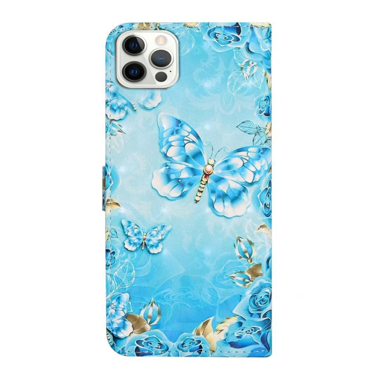 For iPhone 16 Pro Oil Embossed 3D Drawing Leather Phone Case(Blue Butterflies) by buy2fix