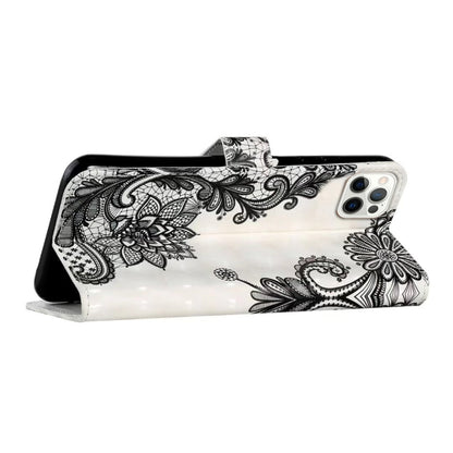 For iPhone 16 Pro Oil Embossed 3D Drawing Leather Phone Case(Lace Flower) by buy2fix