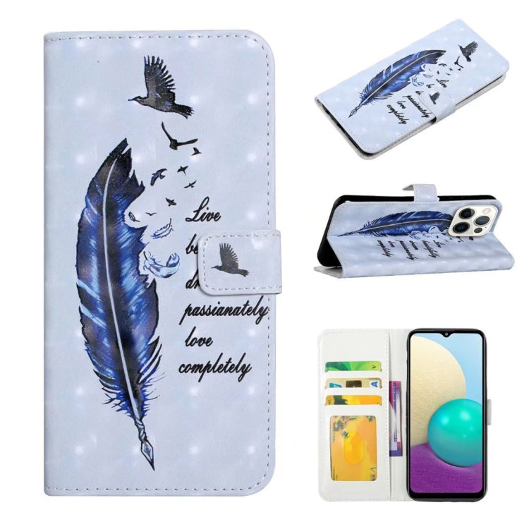 For iPhone 16 Pro Oil Embossed 3D Drawing Leather Phone Case(Blue Feather) by buy2fix
