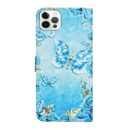 For iPhone 16 Pro Max Oil Embossed 3D Drawing Leather Phone Case(Blue Butterflies) by buy2fix