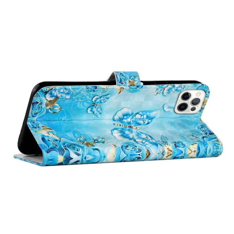 For iPhone 16 Pro Max Oil Embossed 3D Drawing Leather Phone Case(Blue Butterflies) by buy2fix