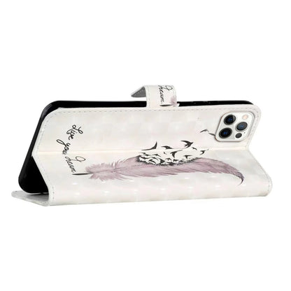 For iPhone 16 Pro Max Oil Embossed 3D Drawing Leather Phone Case(Feather) by buy2fix