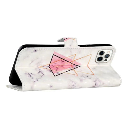 For iPhone 16 Pro Max Oil Embossed 3D Drawing Leather Phone Case(Triangular Marble) by buy2fix