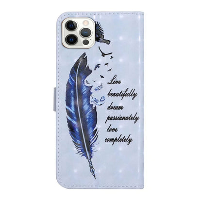 For iPhone 16 Pro Max Oil Embossed 3D Drawing Leather Phone Case(Blue Feather) by buy2fix