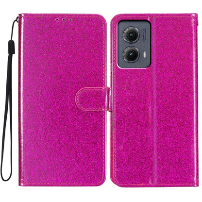 For Motorola Edge 2024 Glitter Powder Flip Leather Phone Case(Rose Red) by buy2fix