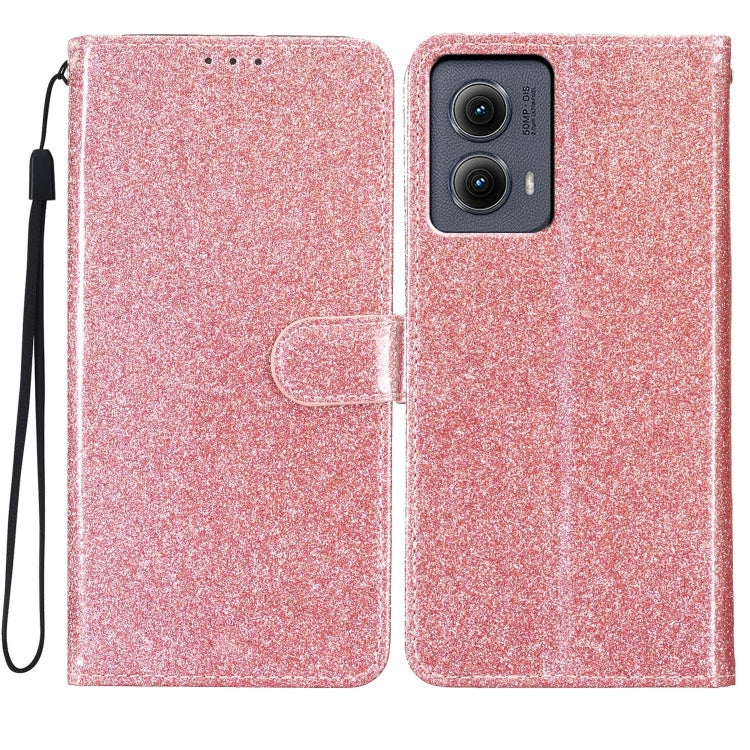 For Motorola Edge 2024 Glitter Powder Flip Leather Phone Case(Rose Gold) by buy2fix