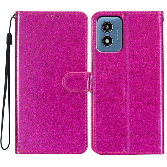 For Motorola Moto G Play 2024 Glitter Powder Flip Leather Phone Case(Rose Red) by buy2fix