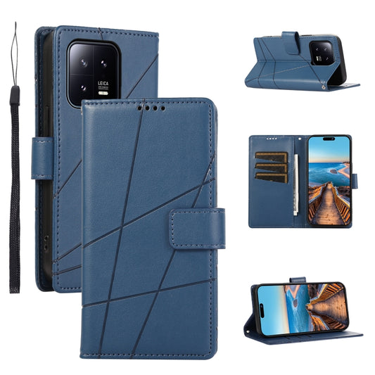 For Xiaomi 13 PU Genuine Leather Texture Embossed Line Phone Case(Blue) - Xiaomi Cases by buy2fix | Online Shopping UK | buy2fix
