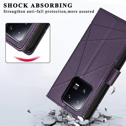 For Xiaomi 13 Pro PU Genuine Leather Texture Embossed Line Phone Case(Purple) - Xiaomi Cases by buy2fix | Online Shopping UK | buy2fix