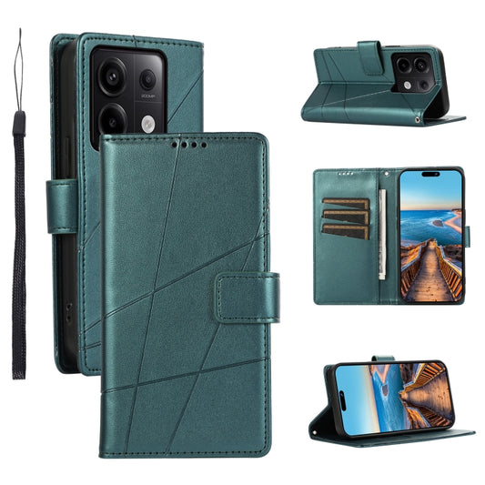 For Xiaomi Redmi Note 13 Pro 5G PU Genuine Leather Texture Embossed Line Phone Case(Green) - Xiaomi Cases by buy2fix | Online Shopping UK | buy2fix