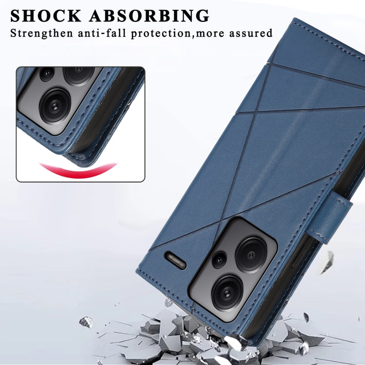 For Xiaomi Redmi Note 13 Pro+ PU Genuine Leather Texture Embossed Line Phone Case(Blue) - Xiaomi Cases by buy2fix | Online Shopping UK | buy2fix