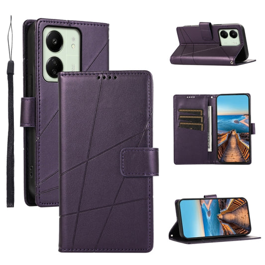 For Xiaomi Redmi 13C PU Genuine Leather Texture Embossed Line Phone Case(Purple) by buy2fix