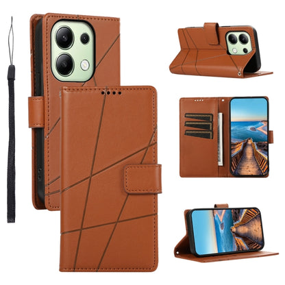 For Xiaomi Redmi Note 13 4G PU Genuine Leather Texture Embossed Line Phone Case(Brown) - Xiaomi Cases by buy2fix | Online Shopping UK | buy2fix