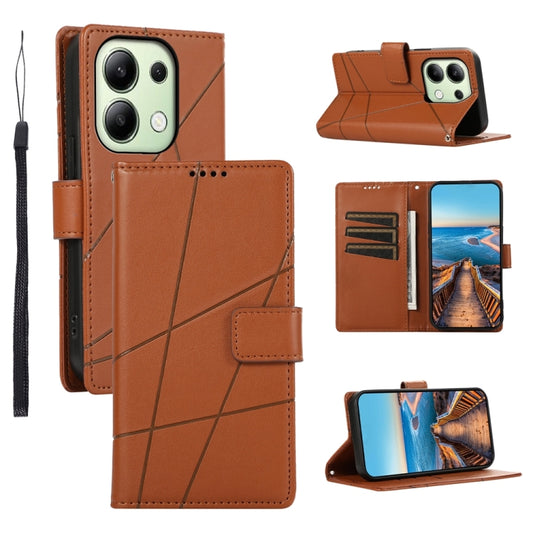 For Xiaomi Redmi Note 13 4G PU Genuine Leather Texture Embossed Line Phone Case(Brown) - Xiaomi Cases by buy2fix | Online Shopping UK | buy2fix