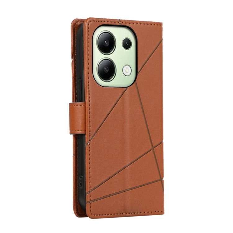 For Xiaomi Redmi Note 13 4G PU Genuine Leather Texture Embossed Line Phone Case(Brown) - Xiaomi Cases by buy2fix | Online Shopping UK | buy2fix