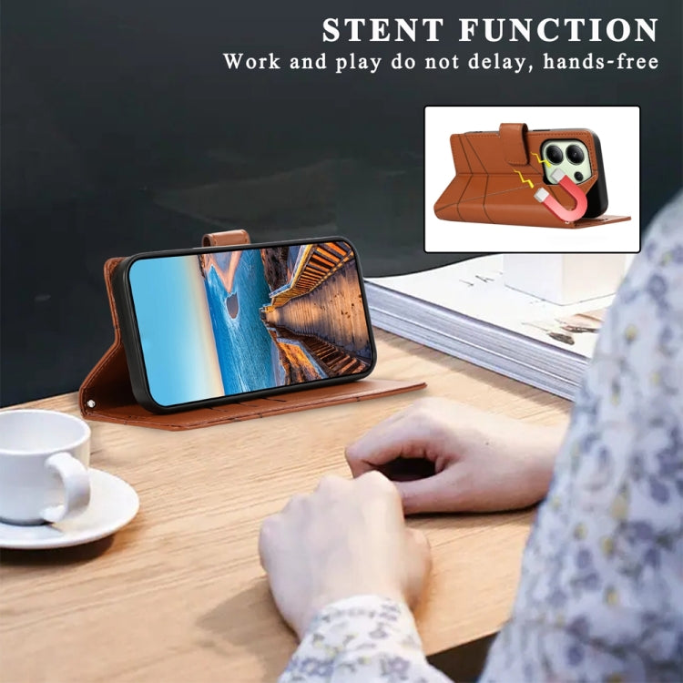 For Xiaomi Redmi Note 13 4G PU Genuine Leather Texture Embossed Line Phone Case(Brown) - Xiaomi Cases by buy2fix | Online Shopping UK | buy2fix