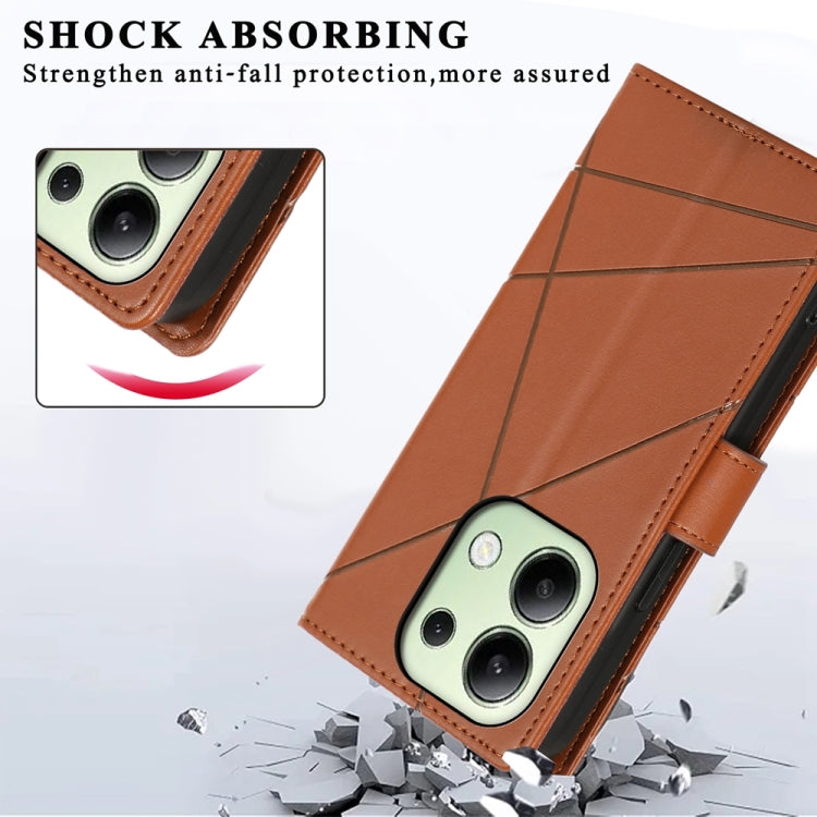 For Xiaomi Redmi Note 13 4G PU Genuine Leather Texture Embossed Line Phone Case(Brown) - Xiaomi Cases by buy2fix | Online Shopping UK | buy2fix